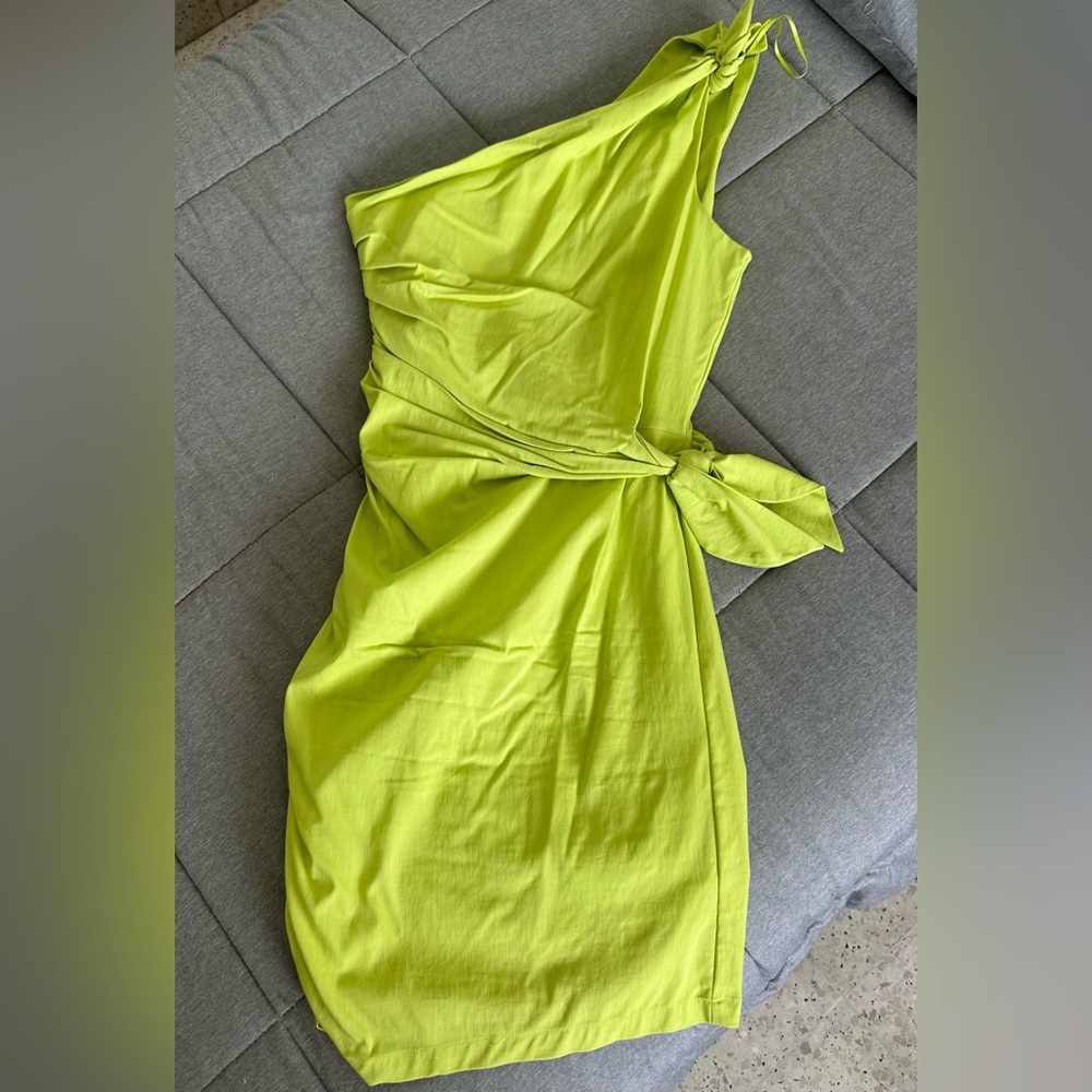 Zara Lime One-Shoulder Tie-Waist Dress